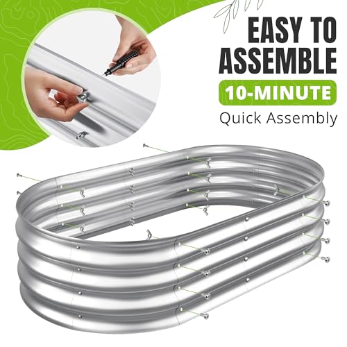 Galvanized Raised Garden Bed Planter Boxes, Large Oval Metal, Silver B43655