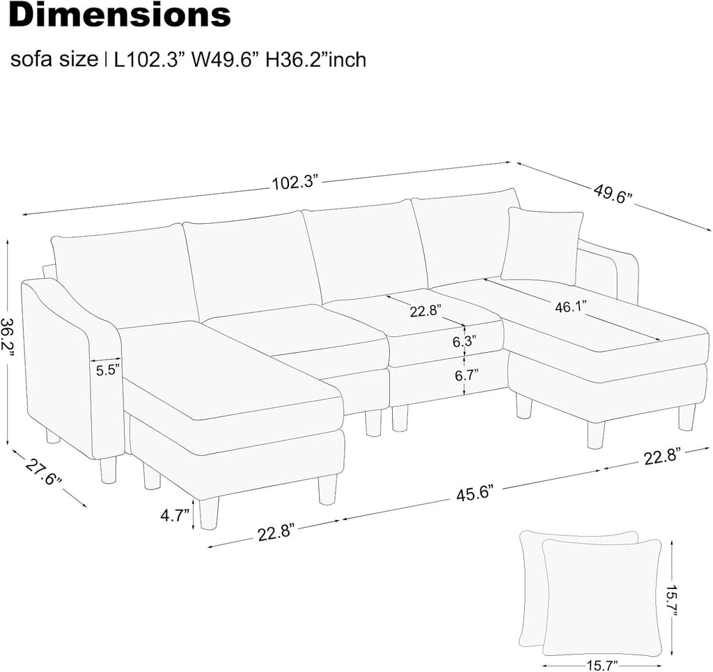 U Shaped Velvet Sectional Sofa with Ottomans X19687