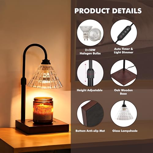 Gold Dimmable Height Adjustable Candle Warmer Lamp with 2 Bulbs and Timer D660