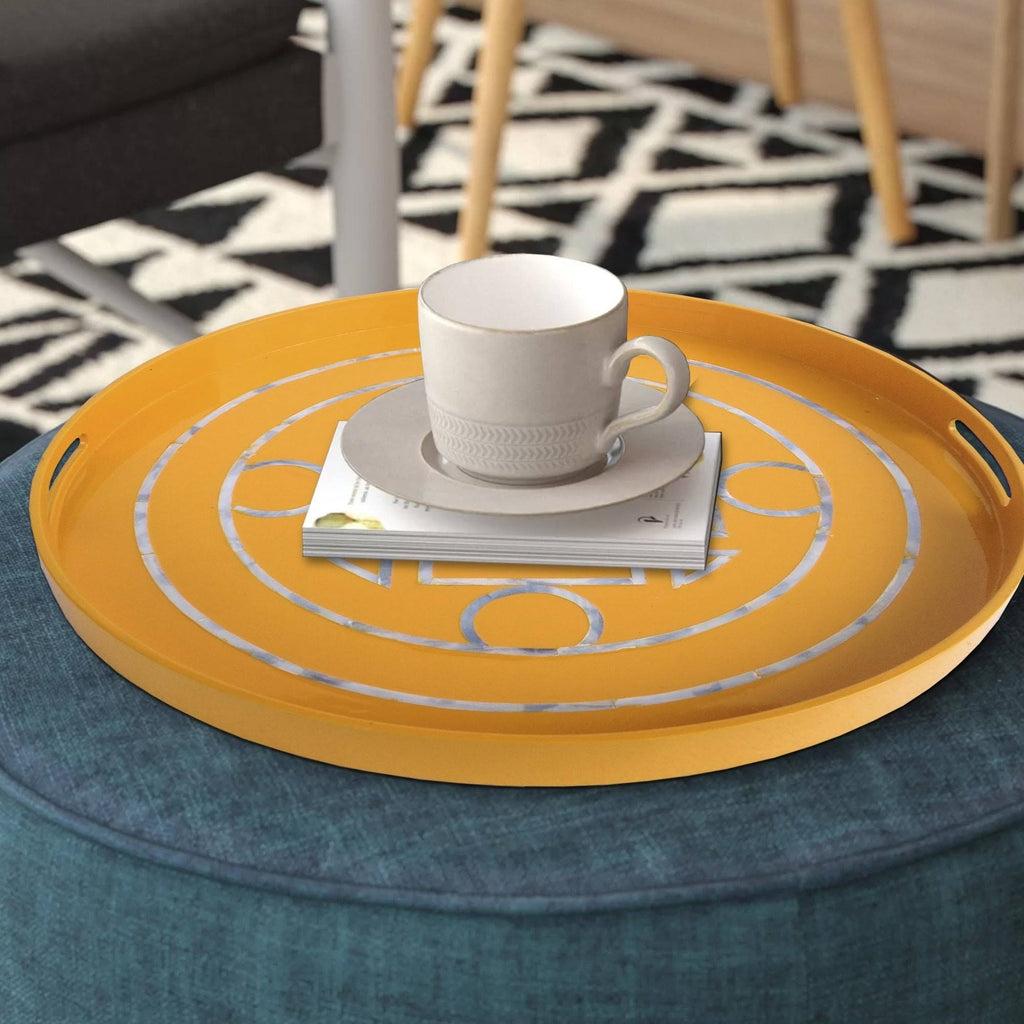 Yellow Round Lacquered Serving Tray E8094