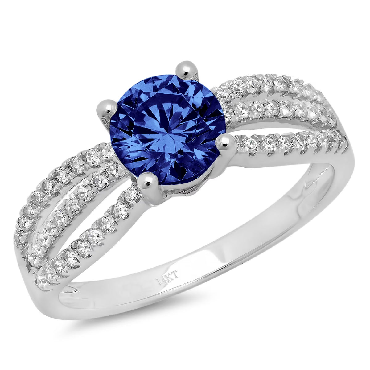 14k White Gold Blue Simulated Tanzanite Ring Size 7.5 N8937