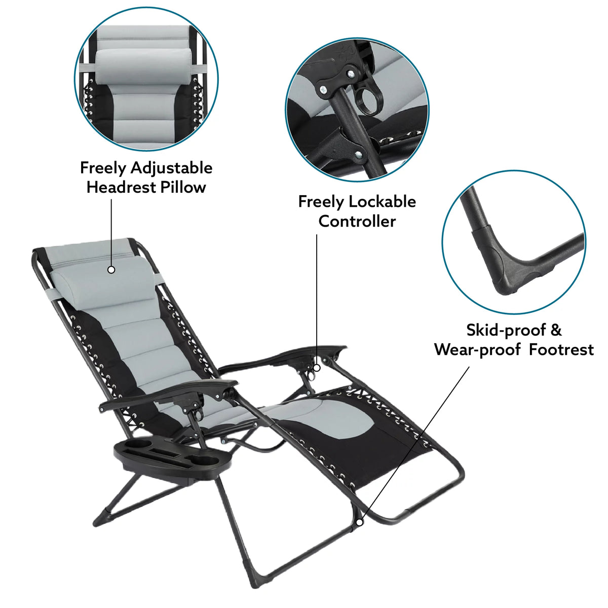 Oversized Zero Gravity Folding Lounge Chair Gray S38812