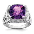 Rhodium-plated Amethyst and Diamond Ring P4571