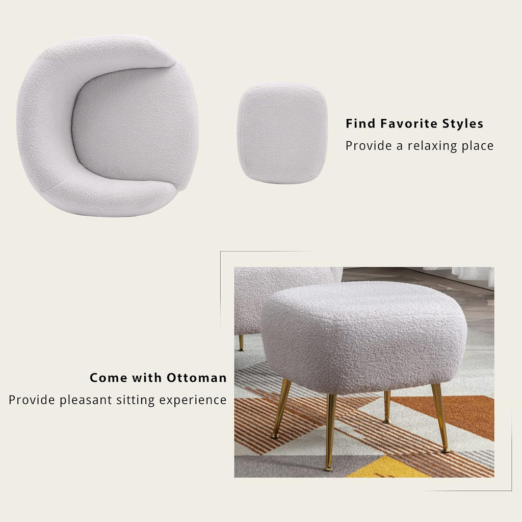 Teddy Short Plush Particle Velvet Accent Chair With Ottoman D52308