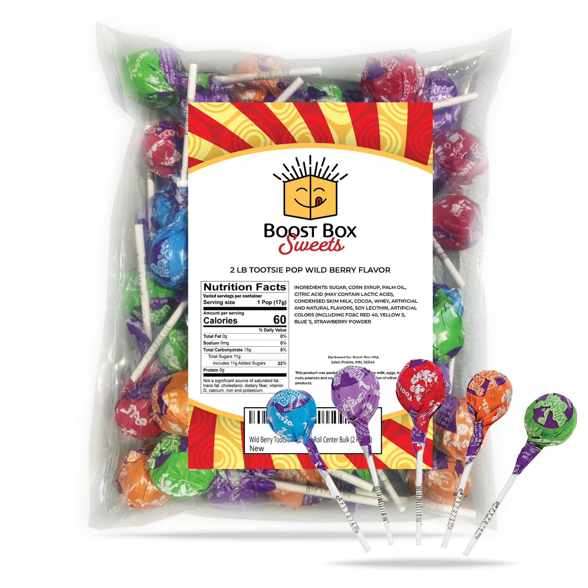Wild Berry Hard Candy Lollipop with Chewy Tootsie Roll Center (2 Pound) W6893