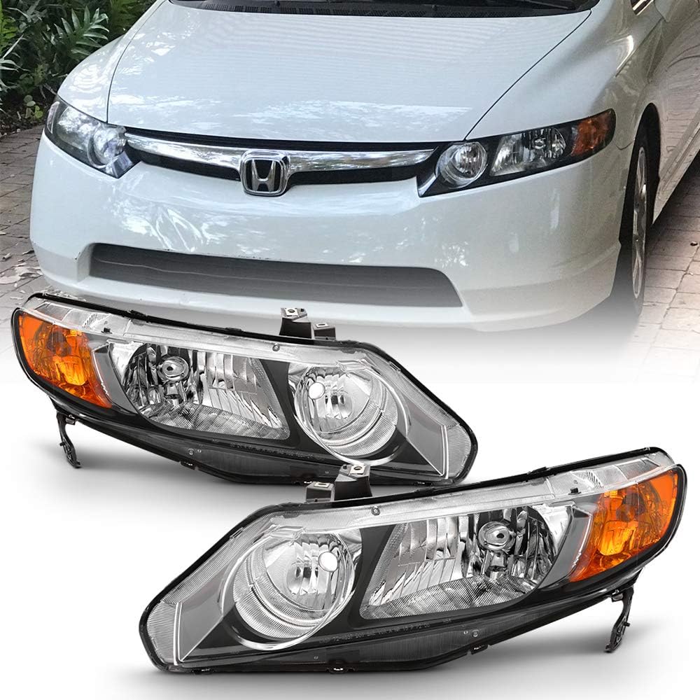 Black Housing Headlights for 2006-2011 Honda Civic 4-Door Sedan D12478