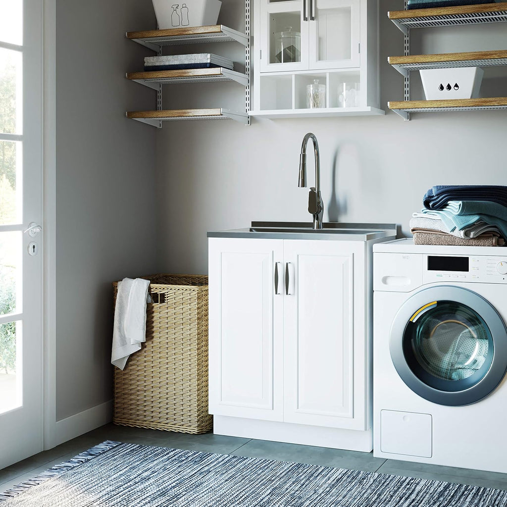28 inch Laundry Cabinet with Pull-out Faucet and Stainless Steel Sink with 1 Storage Compartment R905