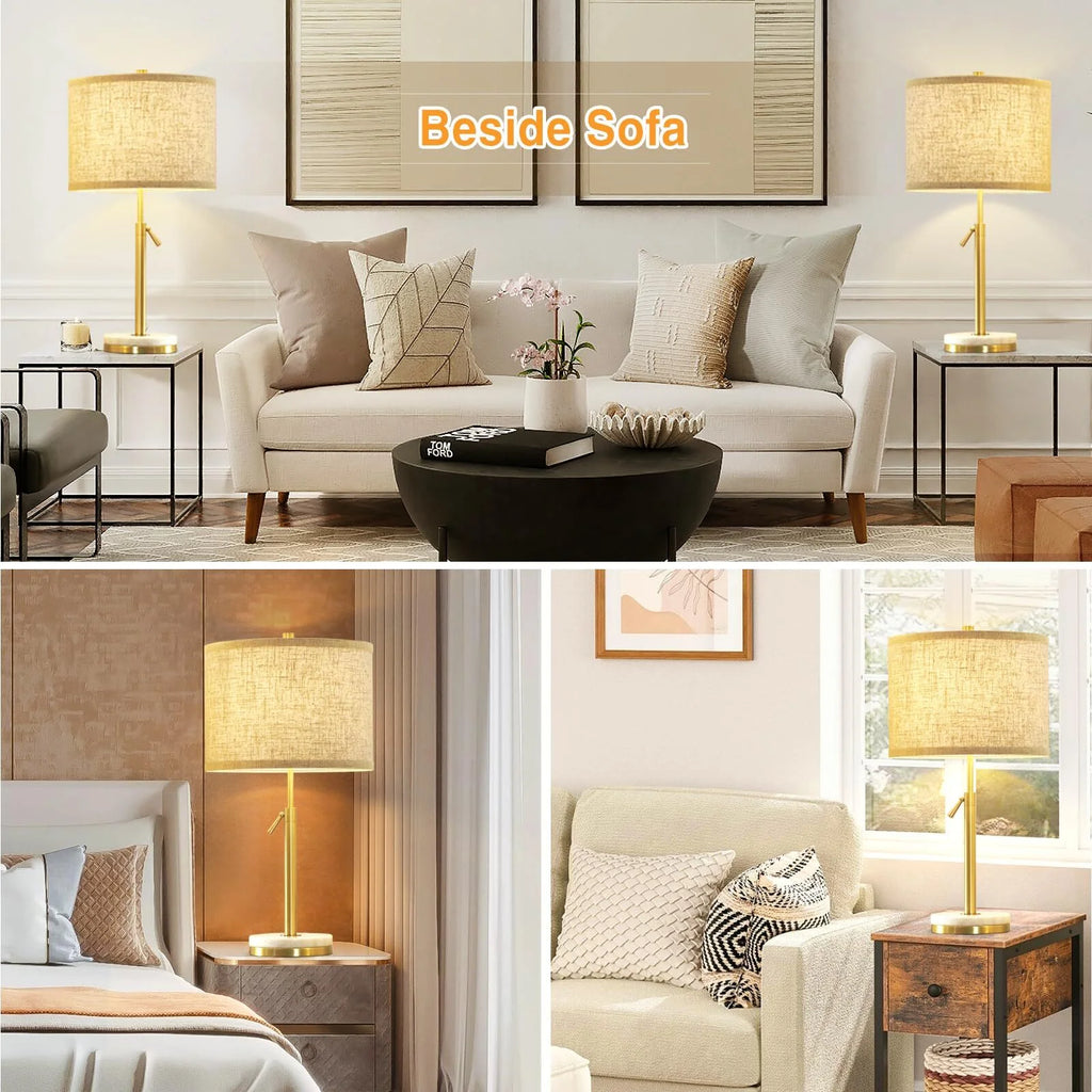 Marble Table Lamps Set of 2 with Pull Chain Z1539