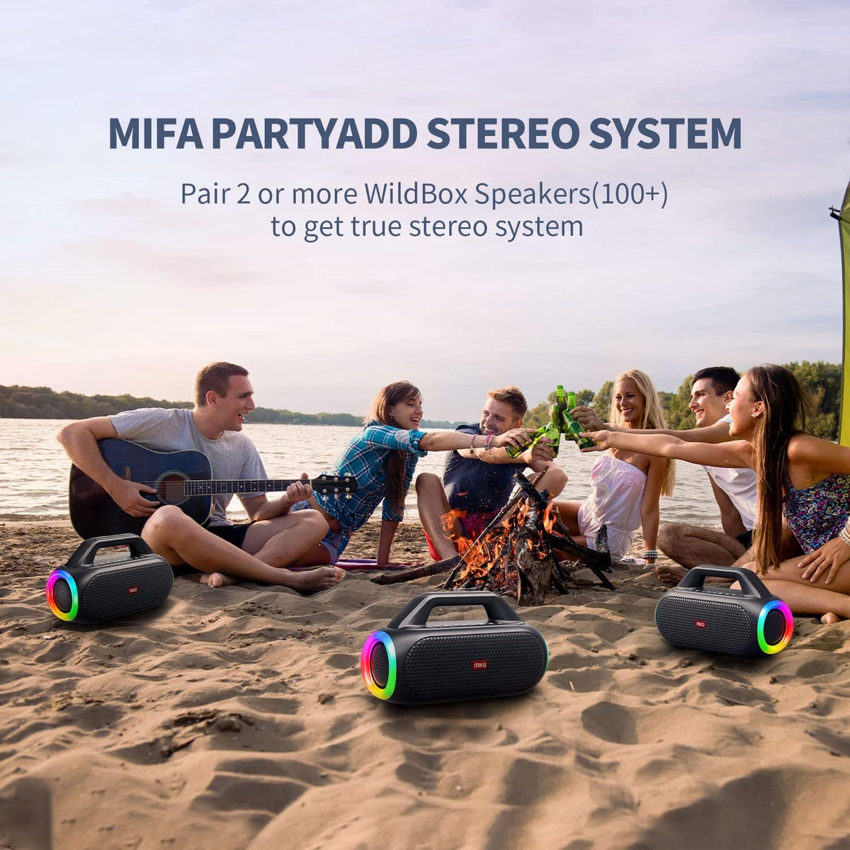 Portable Bluetooth Speaker with 2 Subwoofers, 2 Tweeters, LED Light, IPX7 Waterproof, 24H Playtime, 60W M560