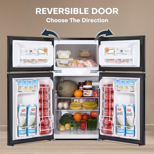 3.1 Cu.Ft Double Door Mini Fridge with Freezer, Black M93374