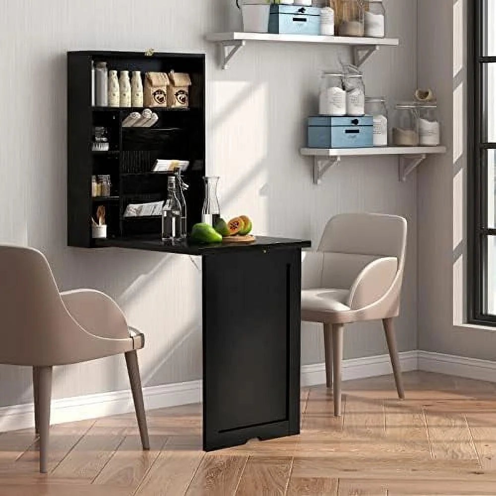 Wall Mounted Folding Desk with Adjustable Shelves Y337968