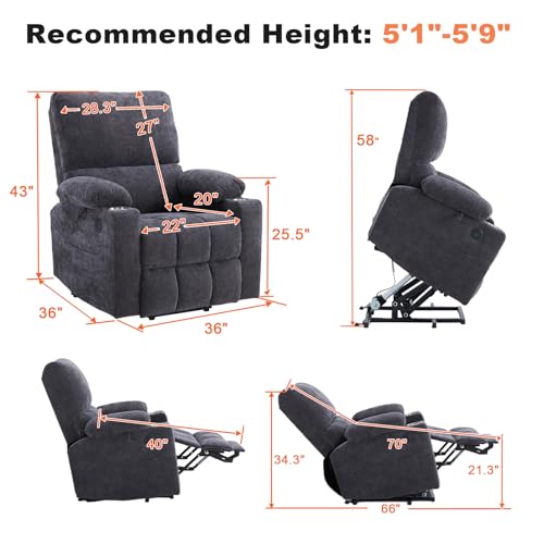 Coffee Chenille Power Lift Recliner Chair with Heat and Massage S621
