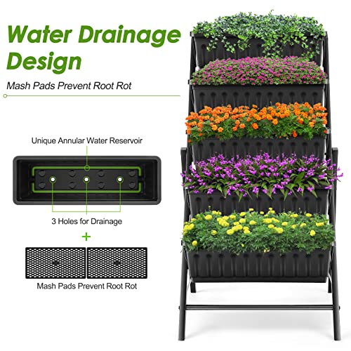 3.74FT Vertical Raised Garden Bed, 5 Tiers Elevated Garden Planters, Brown K155617