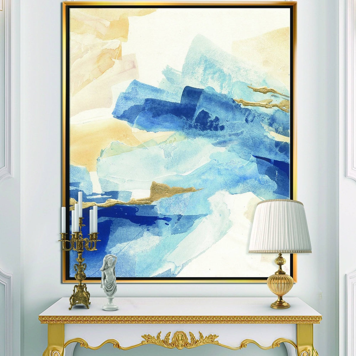Metallic Gold Indigo II Framed Canvas, 30 inch x 40 inch, Blue L611