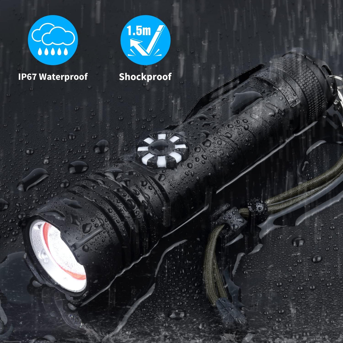 Rechargeable Tactical Flashlight, 100000 Lumens, Waterproof, Zoomable A9962