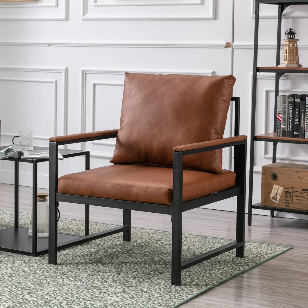 Orange PU Leather Metal Frame Accent Chair P24747
