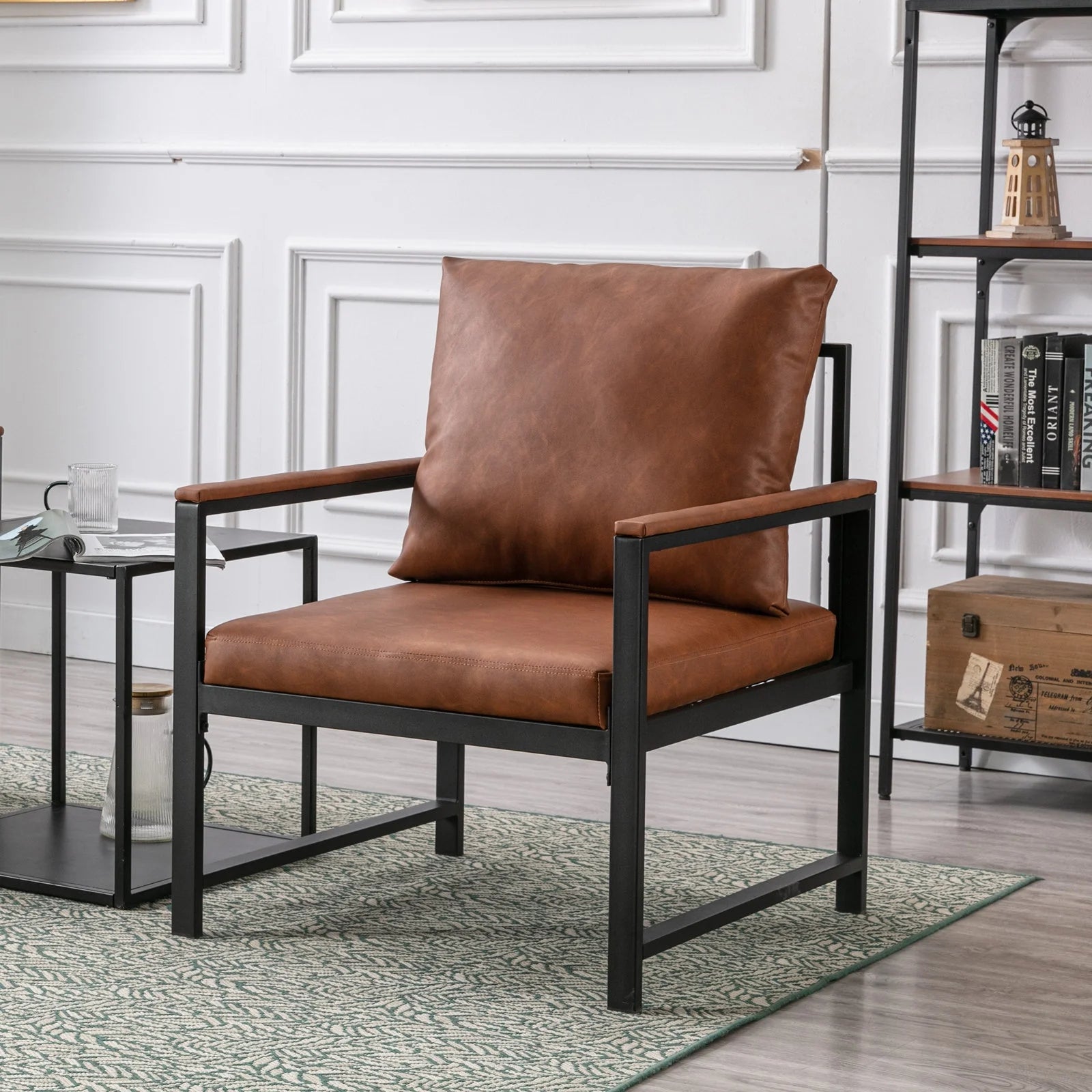 Orange PU Leather Metal Frame Accent Chair P24747