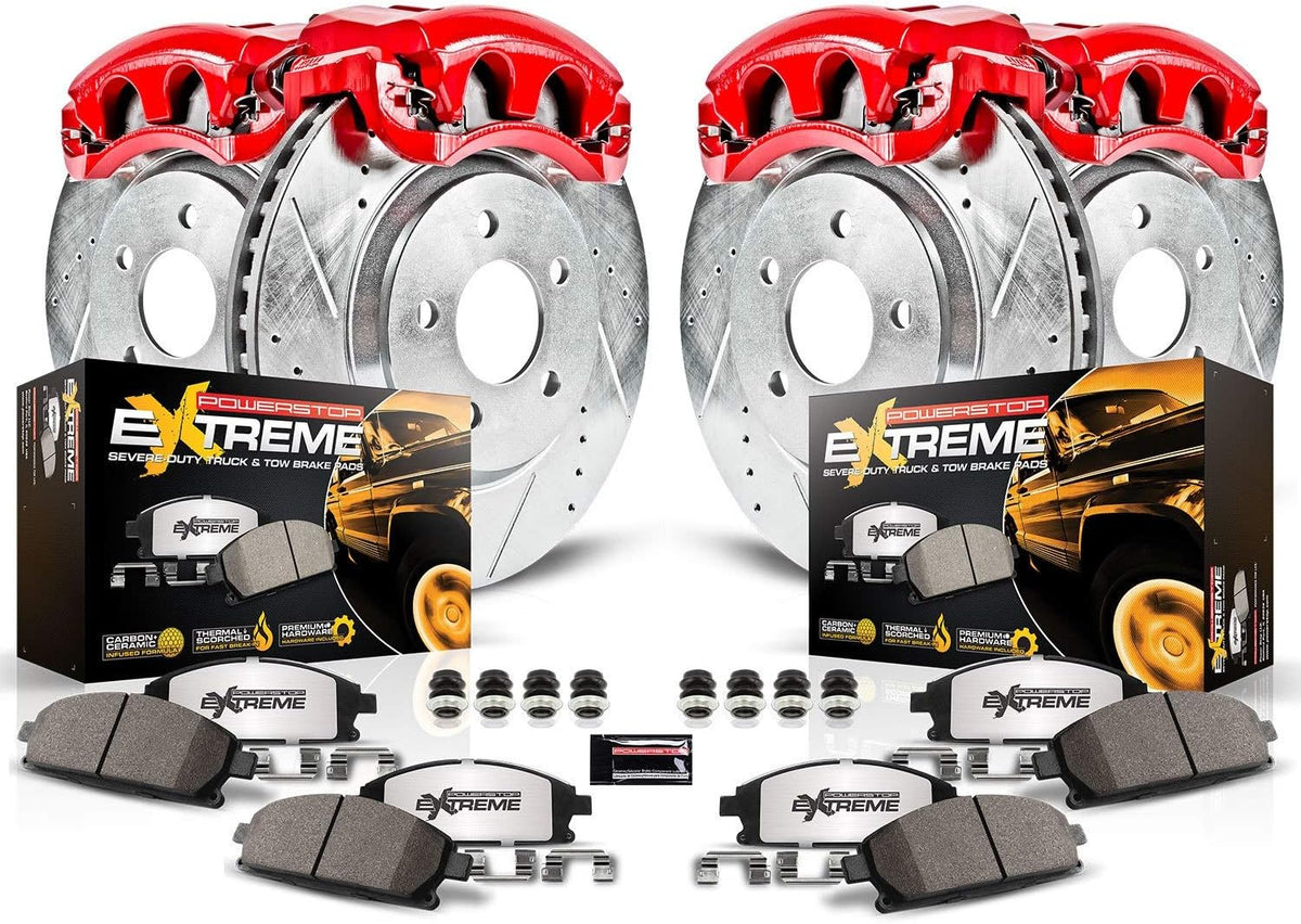 Drilled Slotted Brake Rotors Carbon-Fiber Ceramic Brake Pads Calipers L3802