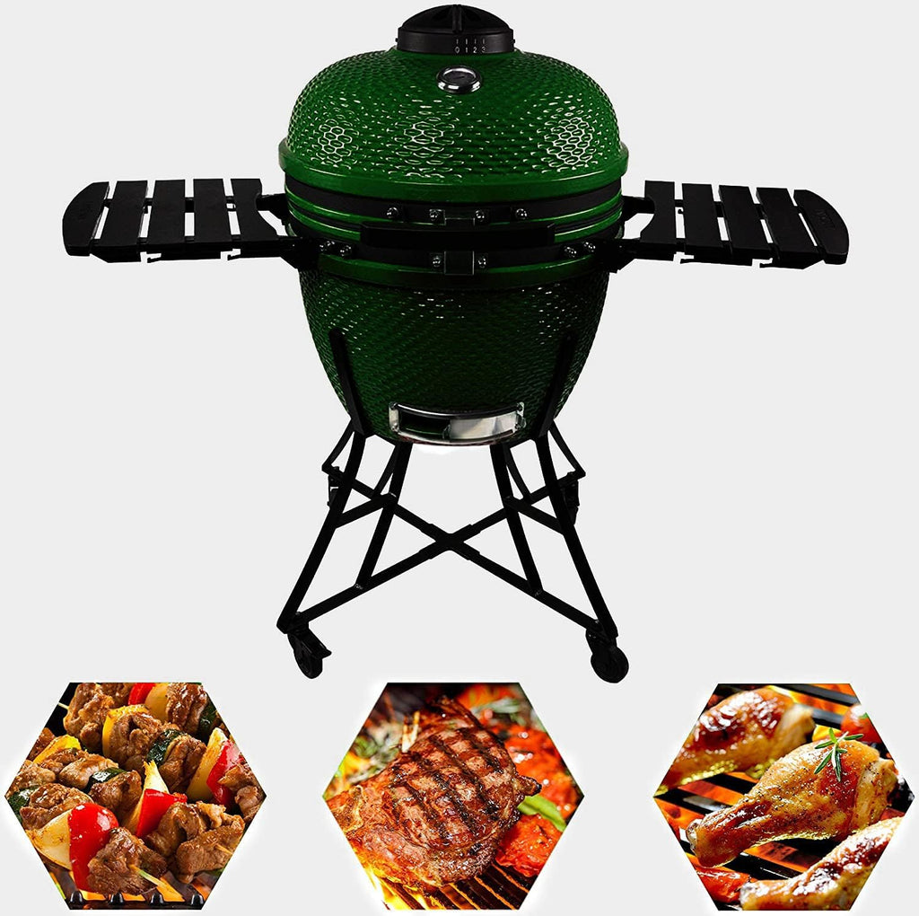 Green Ceramic Barbecue Charcoal Grill with Side Table M66563
