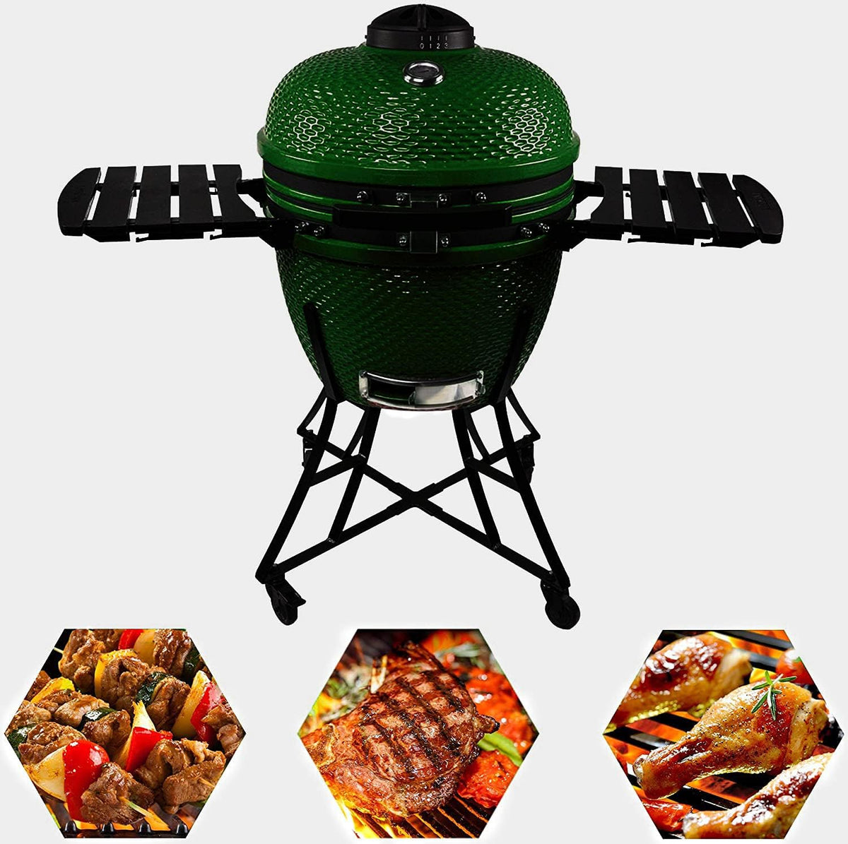 Green Ceramic Barbecue Charcoal Grill with Side Table M66563
