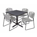 Grey Square Breakroom Table with 4 Stack Chairs P55983
