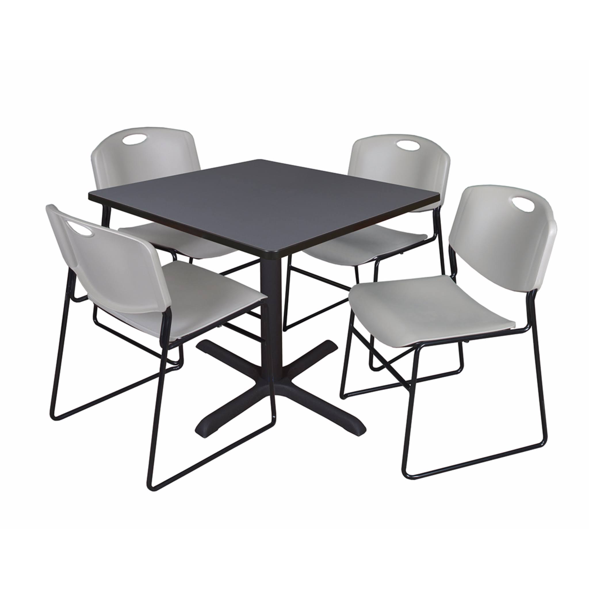 Grey Square Breakroom Table with 4 Stack Chairs P55983