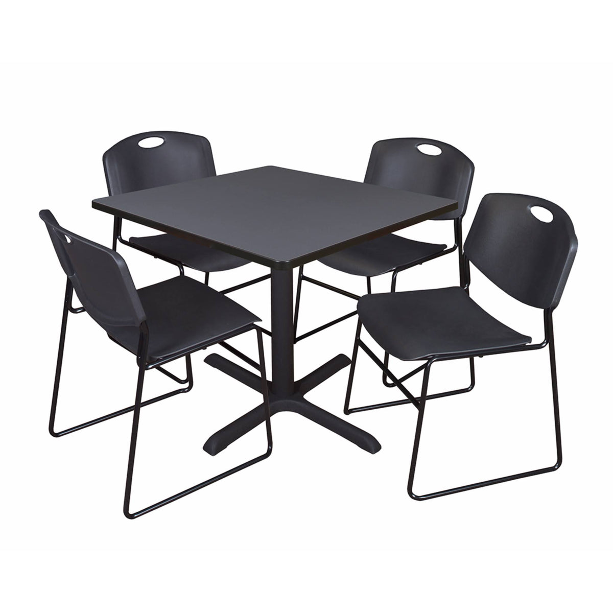 Grey Square Breakroom Table with 4 Stack Chairs P55983