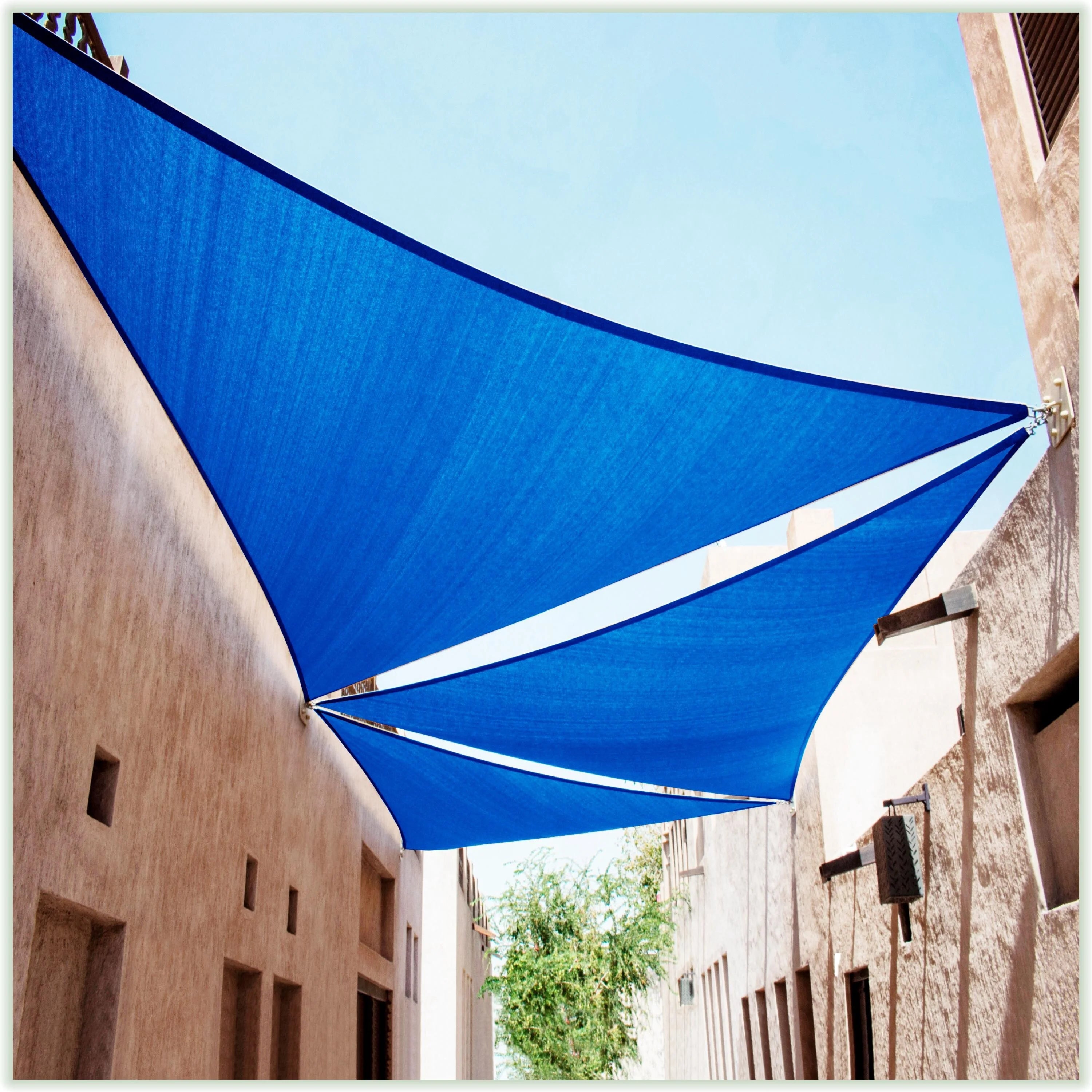 Blue Right Triangle Sun Shade Sail with Hardware Kit HDPE Mesh Fabric Canopy J335475