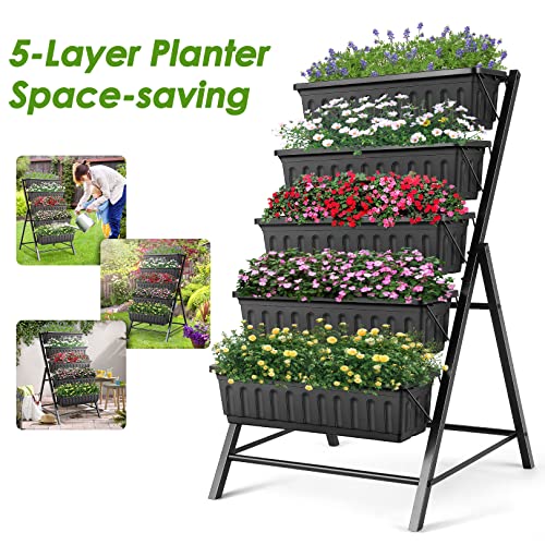 3.74FT Vertical Raised Garden Bed, 5 Tiers Elevated Garden Planters, Brown K155617