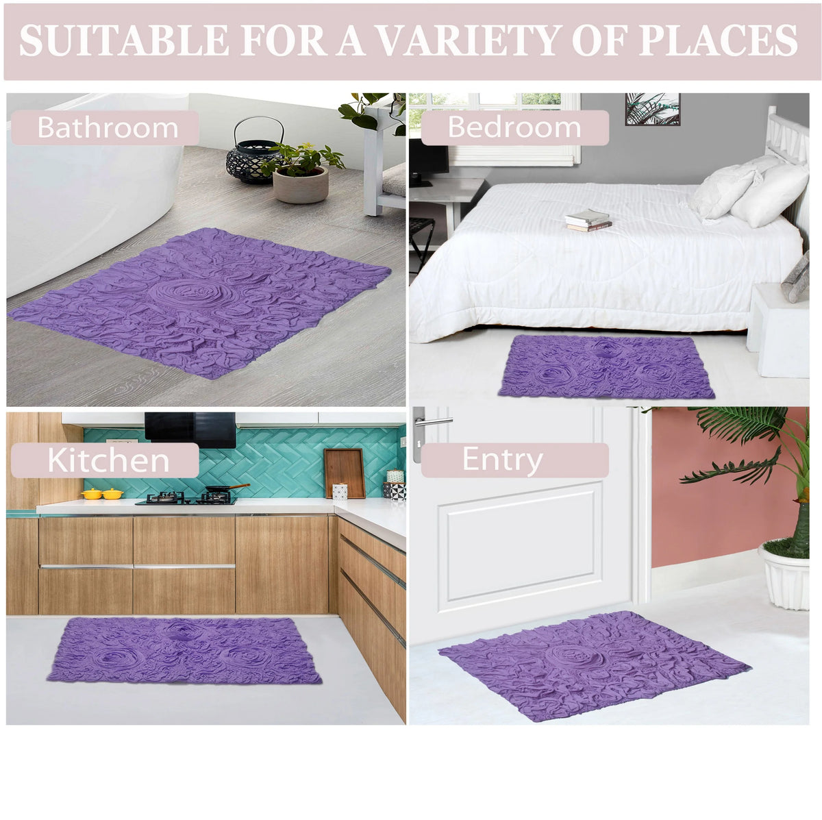 Purple 4 Piece Cotton Bath Rug Set I77282