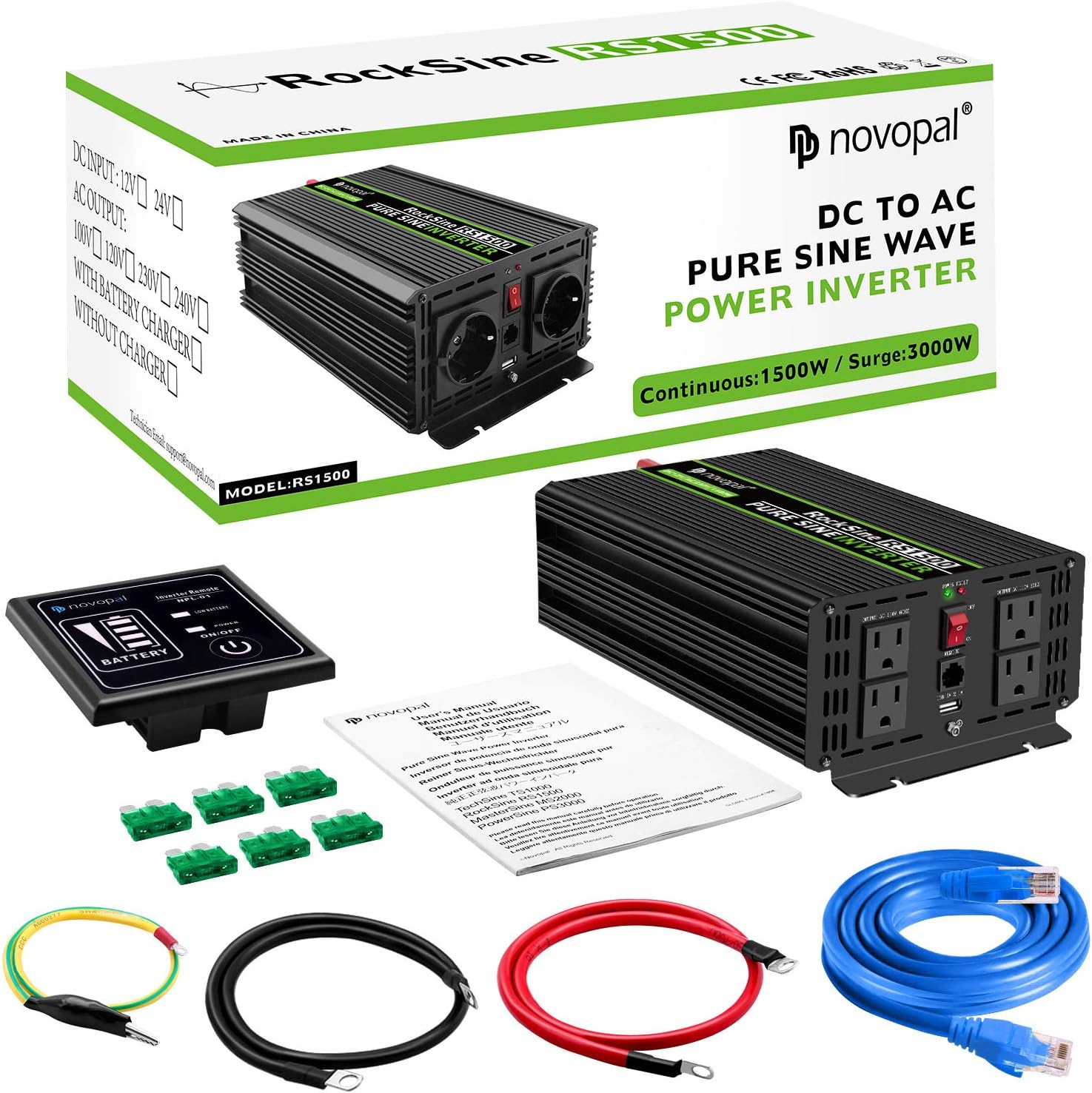 1500 Watt 24V Pure Sine Wave Inverter with 4 AC Outlets S797924