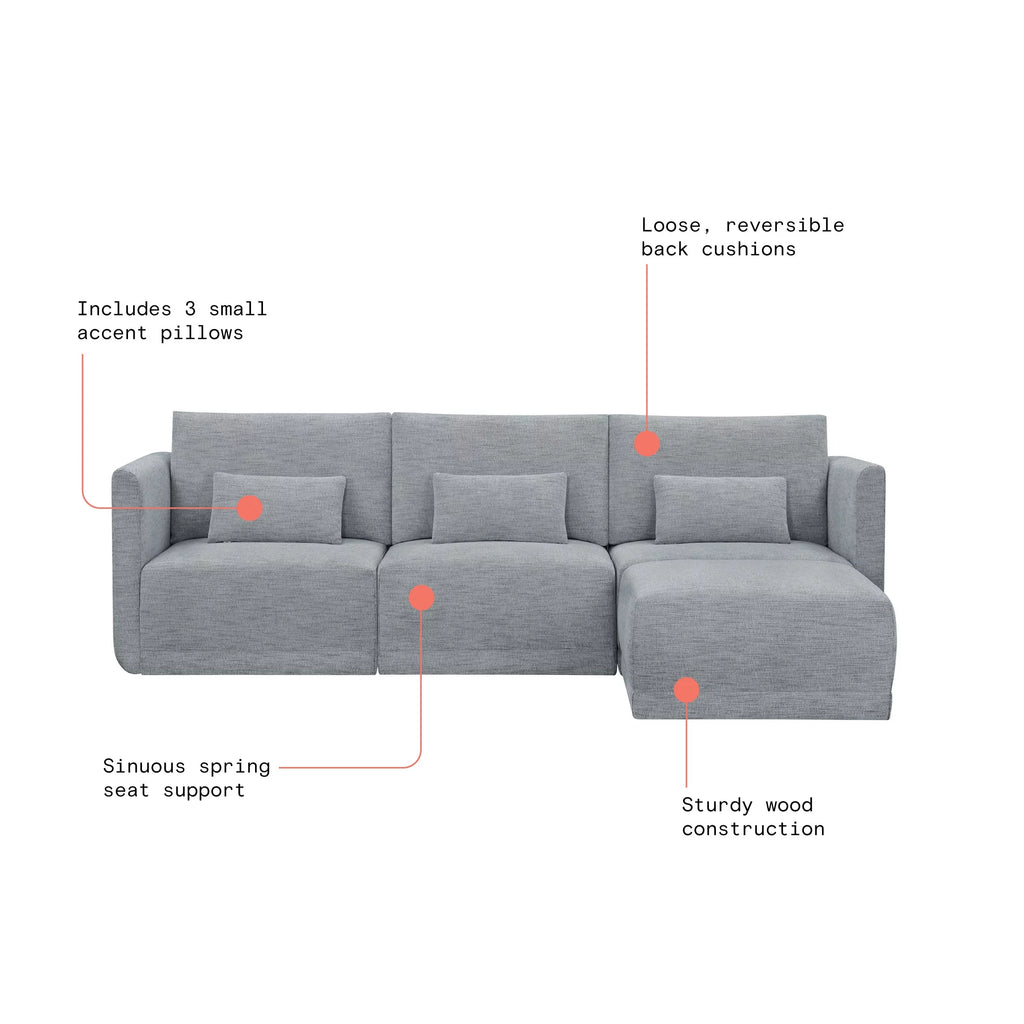 Gray Fabric Modular Sectional Sofa with Ottoman Q2144
