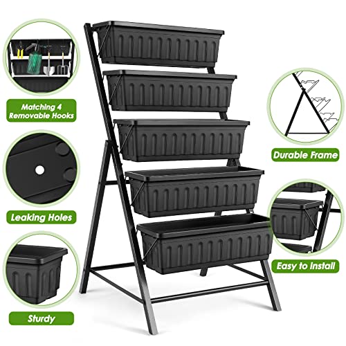 3.74FT Vertical Raised Garden Bed, 5 Tiers Elevated Garden Planters, Brown K155617