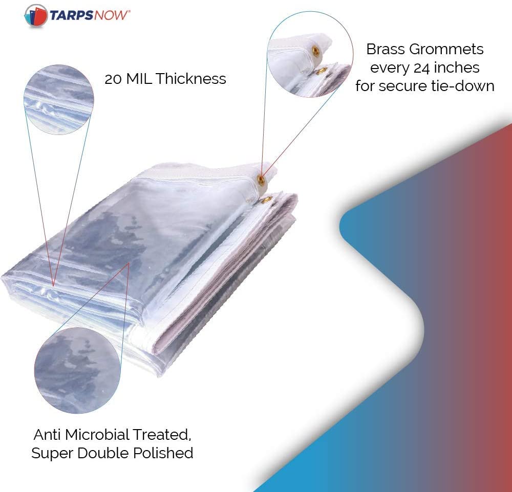 Fire Retardant Vinyl Tarps, 20Mil Waterproof Clear Tarp Cover - 6' x 12' U328