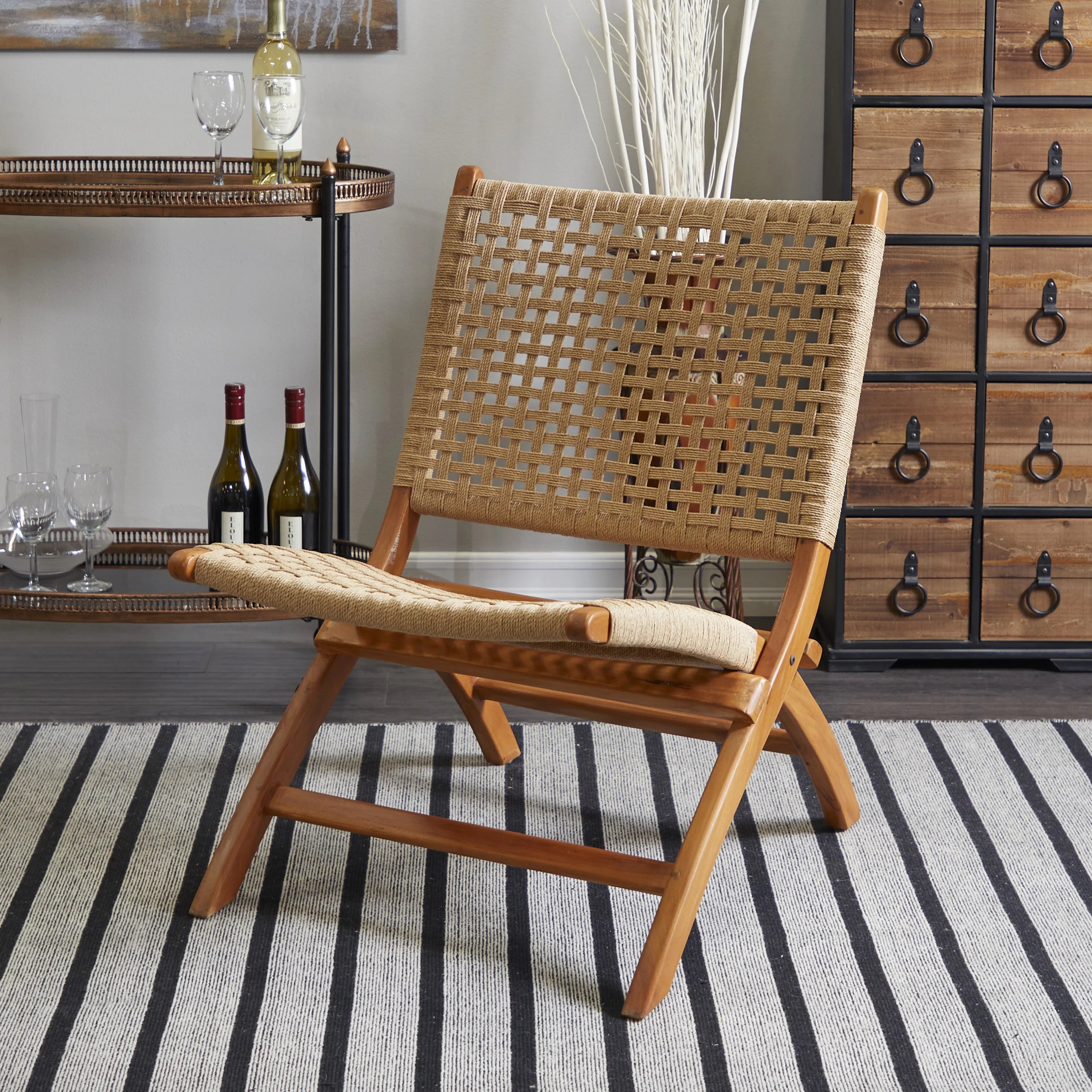 Brown Wood Handmade Woven Lounge Chair Q563899