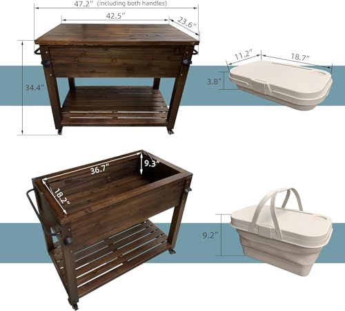 100-Quart Wooden Patio Cooler with Wheels T833322