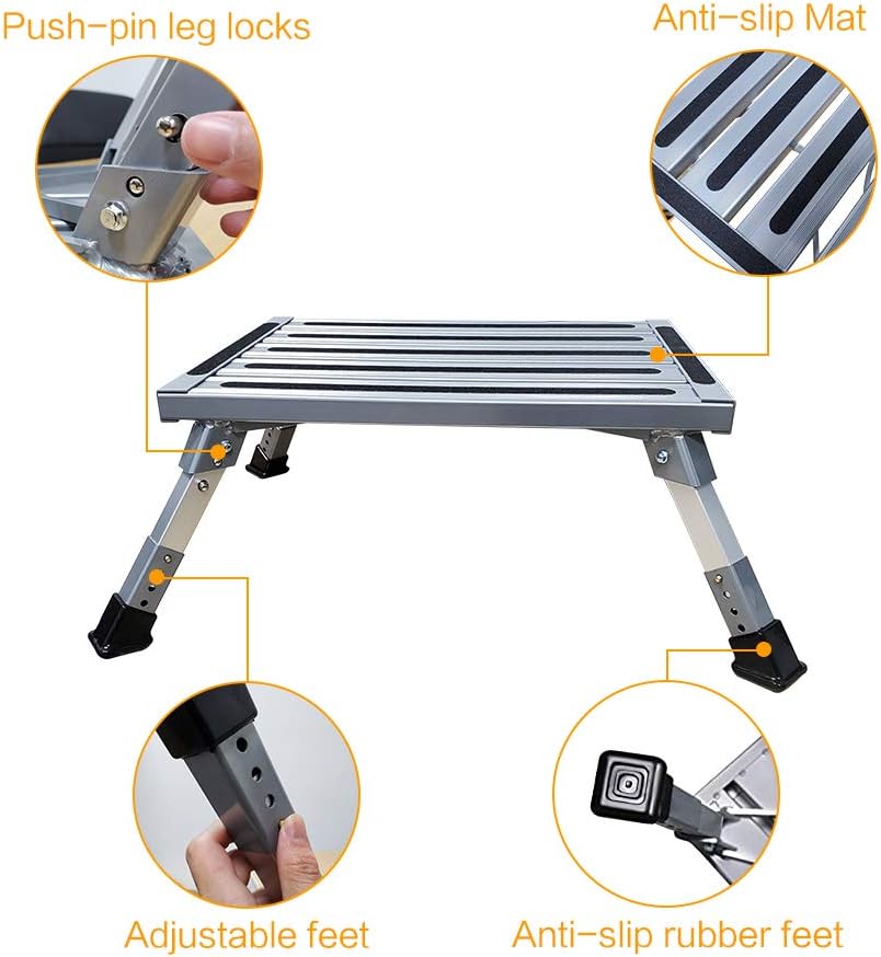 Aluminum Folding Step Stool with Reflective Stripes Non-Slip Rubber Feet E621104
