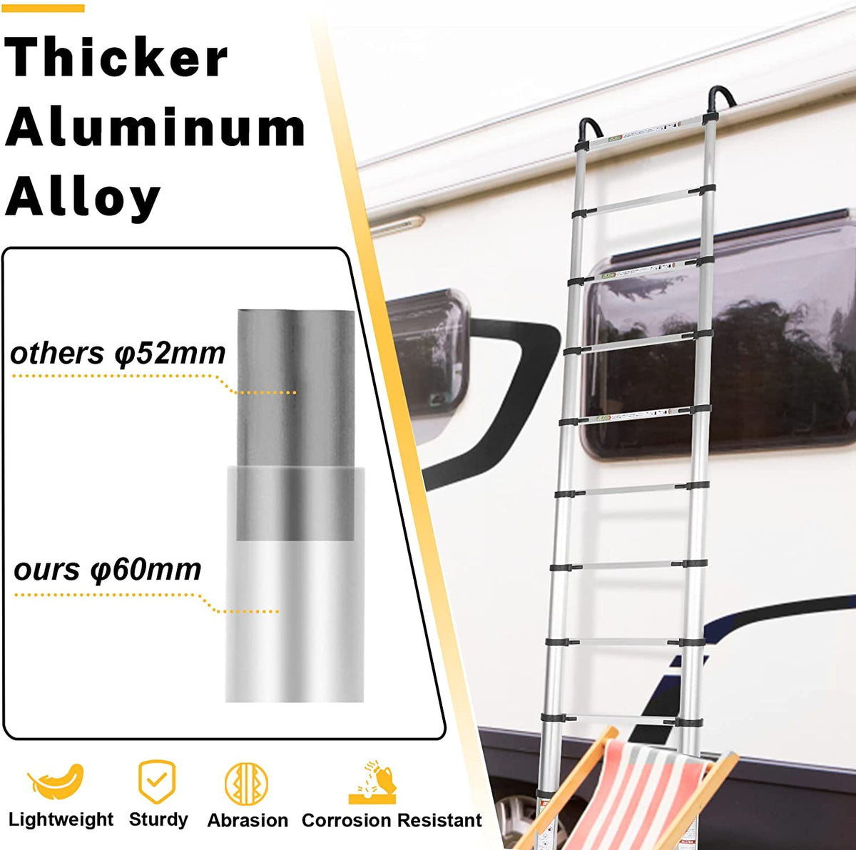 8.5FT Aluminum Telescoping Ladder with Non-Slip Feet, 330lb Capacity T4657