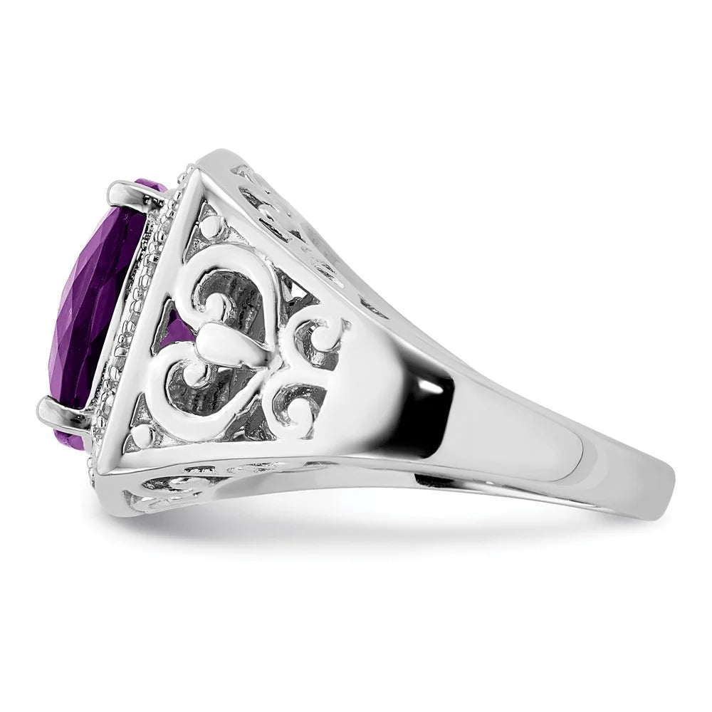 Rhodium-plated Amethyst and Diamond Ring P4571