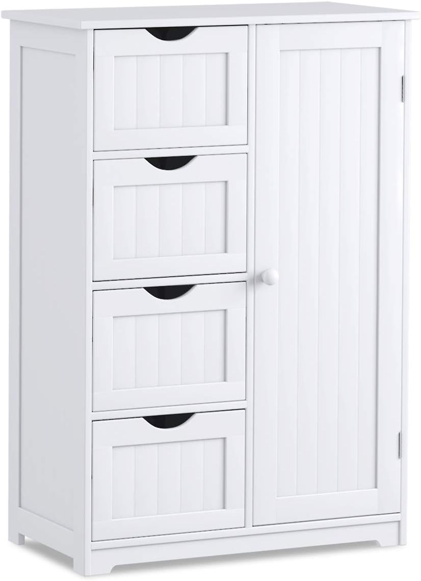 White 1 Door 4 Drawer Wooden Bathroom Floor Cabinet W462450