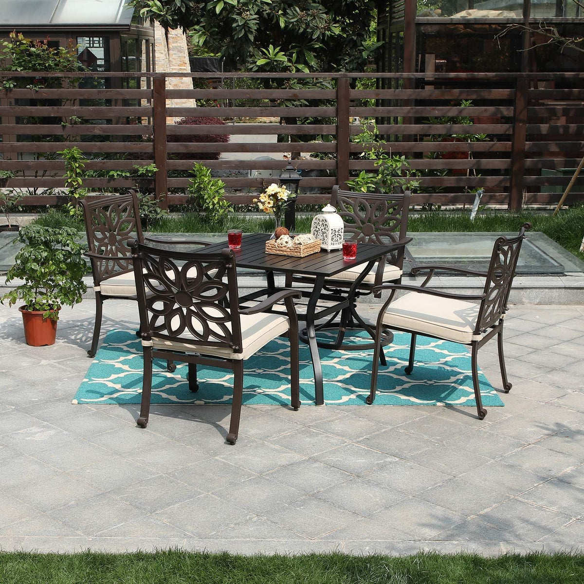 5 Pieces Patio Dining Set with 4 Chairs and 1 Square Table A660127