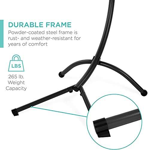 Teal Curved Steel Chaise Lounge Chair Swing with Built-in Pillow and Removable Canopy D322