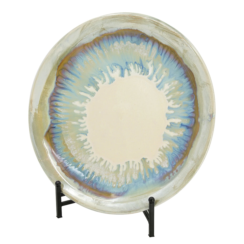 18" Blue and Beige Ceramic Charger with Stand T554282