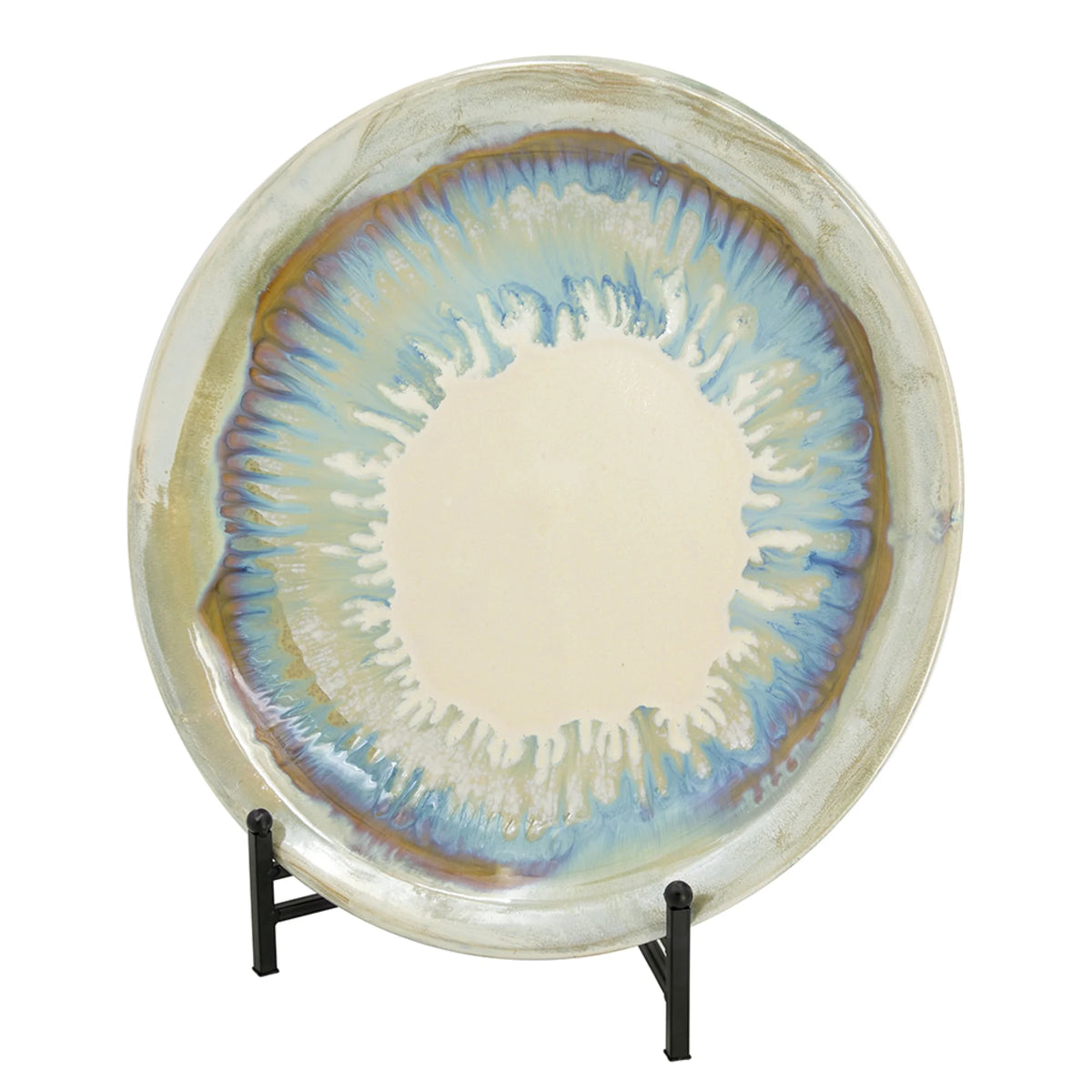 18" Blue and Beige Ceramic Charger with Stand T554282