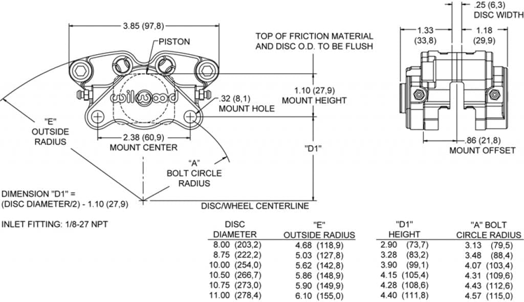 Caliper with 1.25in Pistons .25in Disc X198