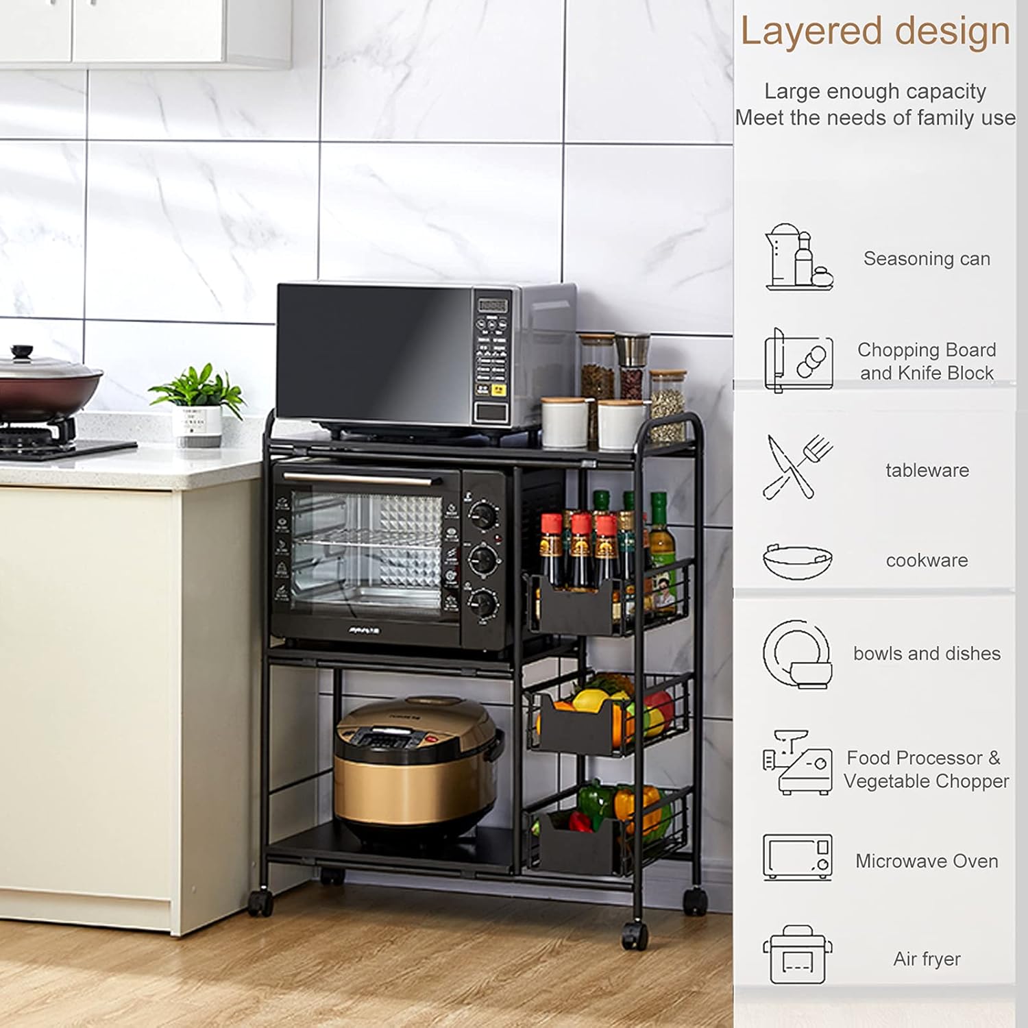 Kitchen Standing Bakers Rack with Storage Basket H984113