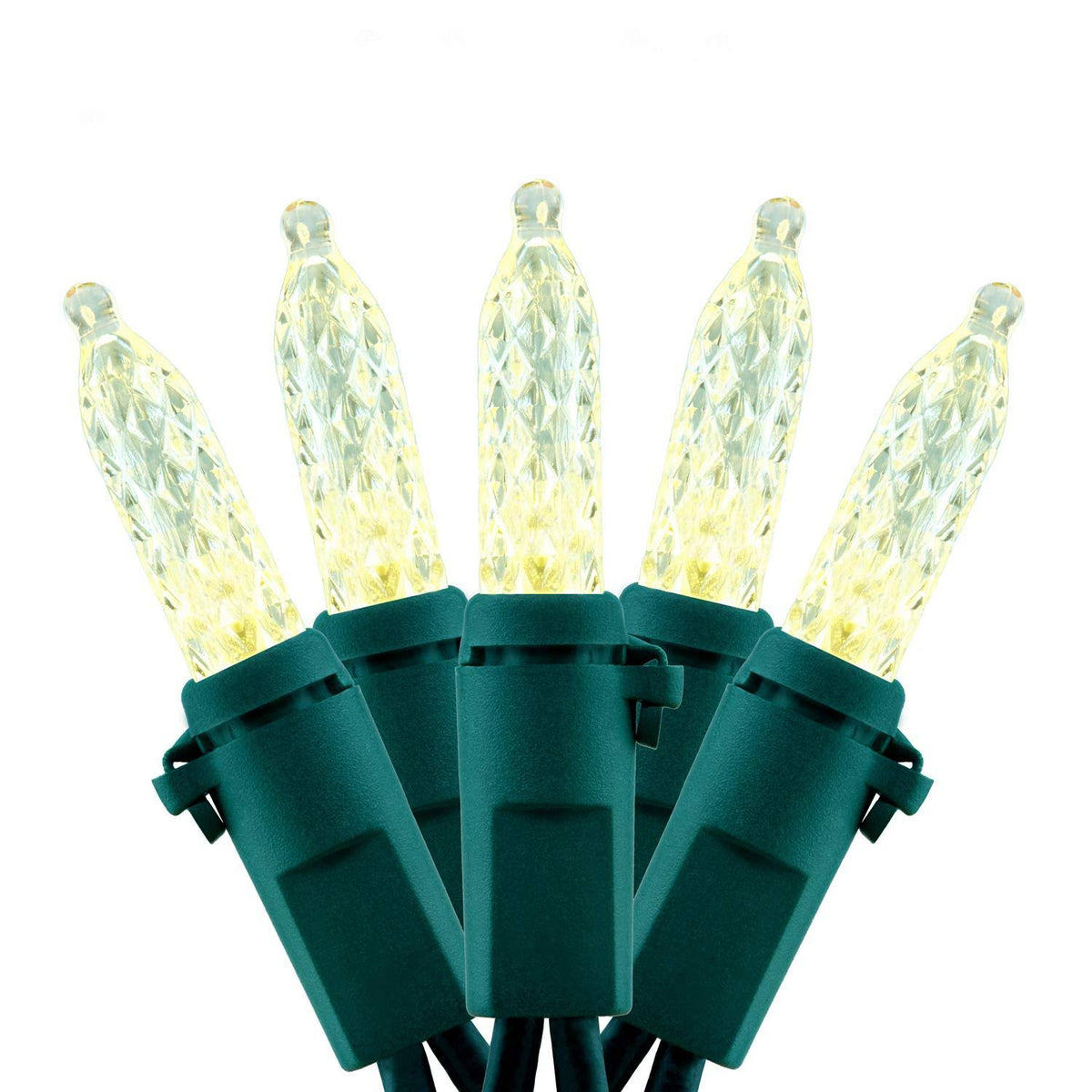 Warm White Faceted LED Christmas String Lights, 66 ft 200 Count, Green Wire Q30089