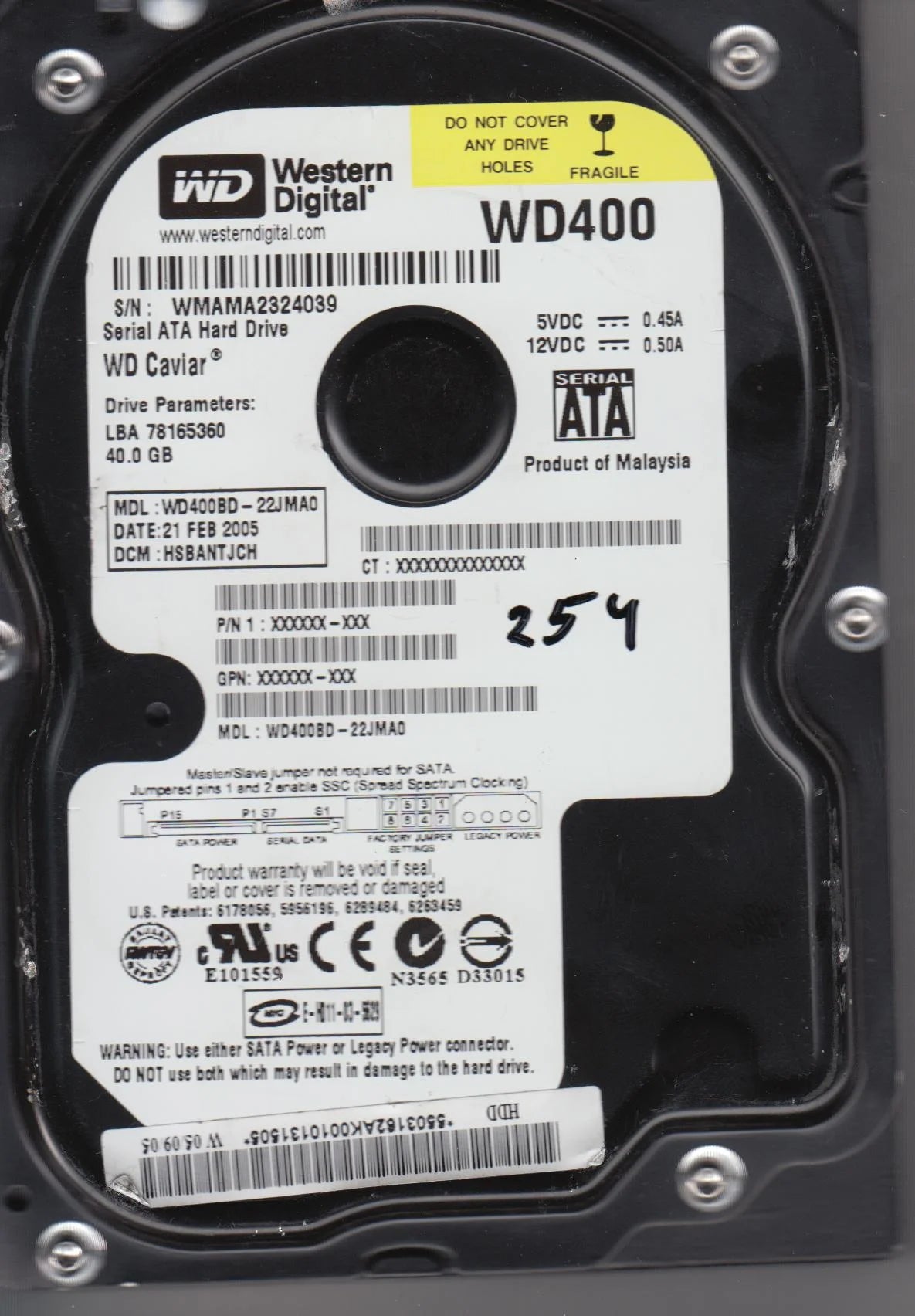 40GB SATA 3.5 Hard Drive J719358