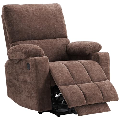 Coffee Chenille Power Lift Recliner Chair with Heat and Massage S621