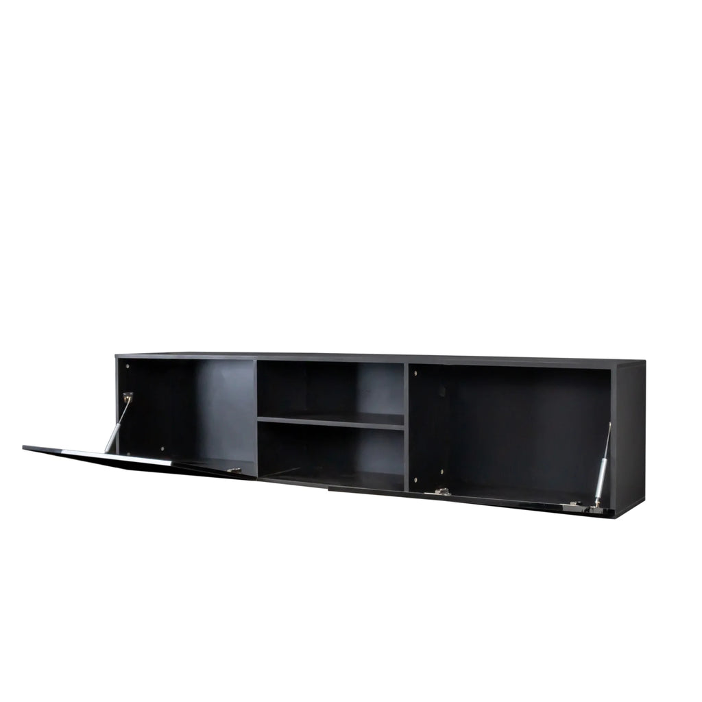 Floating TV Stand with Shelf and Clamshell Doors V131